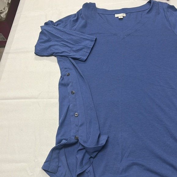 J. Jill V-Neck Pullover Blue Knit Top Women’s L Side Button Slit Tunic - Picture 4 of 7